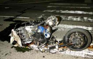 This motorcycle was destroyed March 22 when it hit a pickup. Photo/Provided