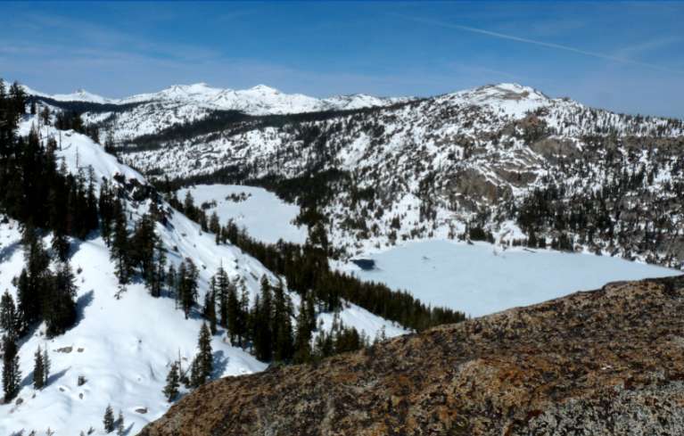 Frozen Echo Lakes from Becker Peak. Photo/Richard Matera