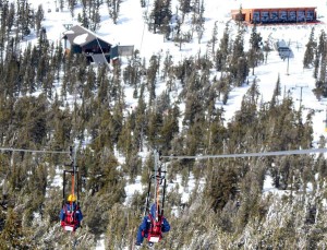 Two people ride at a time -- heading toward the gondola building and Tamarack Lodge. Photo/Trish McGraw