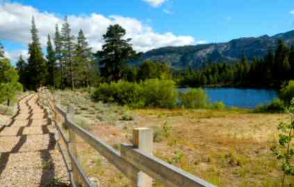 A walking path goes along the edge of Lake Baron at Tahoe Paradise park. Photos/Kathryn Reed