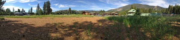 The vacant lot on Ski Run and Highway 50 looks to Ski Run Marina, from left, Lake Tahoe Vacation Resort, and Red Hut. Photo/Kathryn Reed