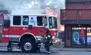 A fire July 20 burns part of Mountain Mike's T-shirt shop. Photo/Provided