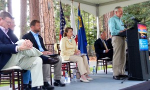 Sen. Harry Reid speaks Aug. 19 at the annual environmental summit. Also on stage are Rep. Mark Amodei, Rep. John Garamendi, Sen. Dean Heller, Sen. Dianne Feinstein, Gov. Jerry Brown, Gov. Brian Sandoval, Rep. Tom McClintock, and Lt. Gov. Gavin Newsom.