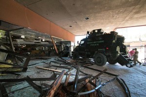South Lake Tahoe's SWAT vehicle rams the entrance of the former Horizon casino in Stateline. Photo/Provided