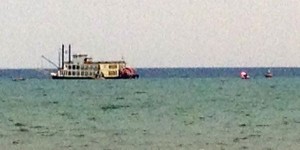 The Tahoe Queen is about 600 yards from Regan Beach.
