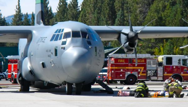 First responders deal with 47 injuries and a plane on fire during a drill at Lake Tahoe Airport. Photos/Kathryn Reed