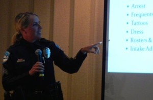 South Lake Tahoe police Sgt. Shannon Norrgard on Sept. 17 talks about local gangs. Photo/LTN