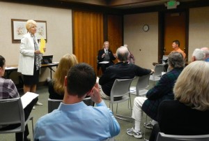 C.L. Raffety, El Dorado County tax collector, leads a meeting Oct. 23 about vacation rentals. Photo/Kathryn Reed