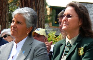 TRPA chief Joanne Marchetta and LTBMU head Nancy Gibson at the 2014 Lake Tahoe Environmental Summit. Photo/Kathryn Reed