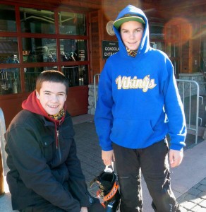 Gunnar Barnwell, left, was first in line Nov. 21 for opening day and his friend, Logan Langemeier, was third.