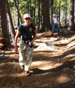 Pam Valentine and Tom Ward hiking Gray Butte trail.