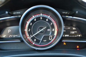 Specifications Engine DOHC, 16 valve inline 2.5L four 184 hp @ 5,700 rpm 185 ft-lb of torque at 3,250 rpm Transmission Six Speed torque converter automatic, with paddle shifters Configuration Transverse mounted front engine/front wheel drive Dimensions Wheelbase 106.3 inches Length 175.6 inches Width 70.7 inches Height 57.3 inches Track (f/r) 61.2/61.4 inches Ground clearance 6.1 inches Weight 3,002 pounds Weight distribution (f/r) 60/40% Fuel capacity 13.2 gallons Cargo capacity (rear seats up/down) 20.2/47.1 cubic feet Steering lock to lock 2.57 turns Turning circle (curb to curb) 34.78 feet Turning circle (wall to wall) 37.07 feet Wheels 18X7 inch alloys Tires 215/45X18 all season radials Co-efficient of drag (sedan/hatchback) 0.26/0.28 Performance 0-60 mph 7.08 seconds 50-70 mph 3.91 seconds 50-70 mph uphill 5.74 seconds Top speed 130 mph electronically limited Fuel economy 28/38/32 mpg city/highway/combined. Expect 33-34 mpg in rural country driving and over 40 mpg on a level highway at legal speeds.