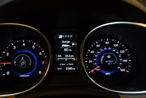 Specifications Price Santa Fe Limited $33,790 plus $855 destination Engine 3.3L DOHC, 24 valve V-6 290 hp @ 6,400 rpm 252 ft.-lb. of torque @ 5,200 rpm Transmission Six speed automatic with manual mode Configuration Transverse mounted front engine/FWD/AWD Dimensions Wheelbase 110.2 inches Length 193.1 inches Width 74.2 inches Height 66.5 inches Track (f/r) 64.5/64.5 inches Weight 4,173 pounds GVWR 5,512 pounds Fuel capacity 18.8 gallons Steering lock to lock 2.95 turns Turning circle 36.9 feet Wheels (std/opt) 18X7.5/19X7.5 alloys Tires (std/opt) 235/60X18/235/55X19 Interior volume (2nd row up/down, 3rd row up) 40.9/80.0,13.5 cubic feet Performance 0-60 mph 6.47 seconds 50-70 3.68 seconds 50-70 mph uphill 5.29 seconds Top speed governed at 130 mph Fuel economy EPA rated 18/28/21 mpg city/highway/combined. Expect 22 mpg in rural and suburban driving and 30 mpg on a level highway at legal speeds.