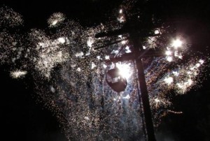 The decorated Heavenly gondola is illuminated by the fireworks. Photo/Denise Haerr