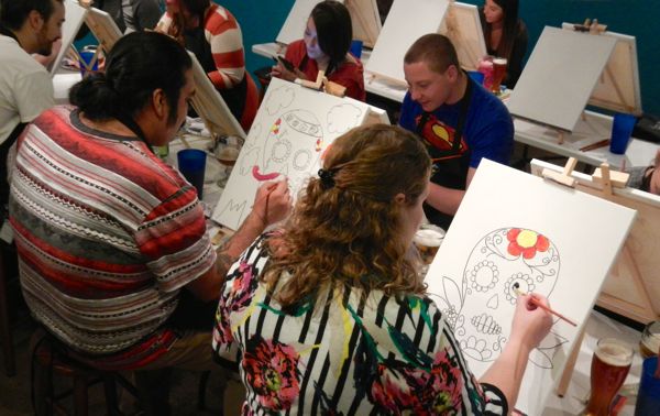 Theodore Scott and Morgan Garrity brought 10 friends together for a birthday celebration Paint and Sip this month. Photos/Kathryn Reed
