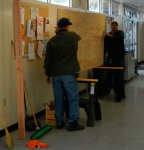 Construction crews are a common sight at the post office.