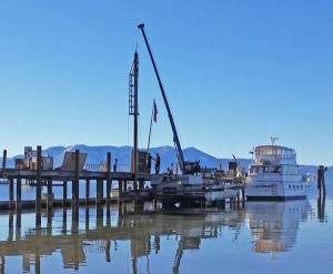 The pier at Zephyr Cove, where the M.S. Dixie and Bleu Wave reside, is being rebuilt. Photo/Carolyn E. Wright/Copyright