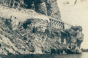 Cave Rock trestle in the 1860s. Photo/California State Library