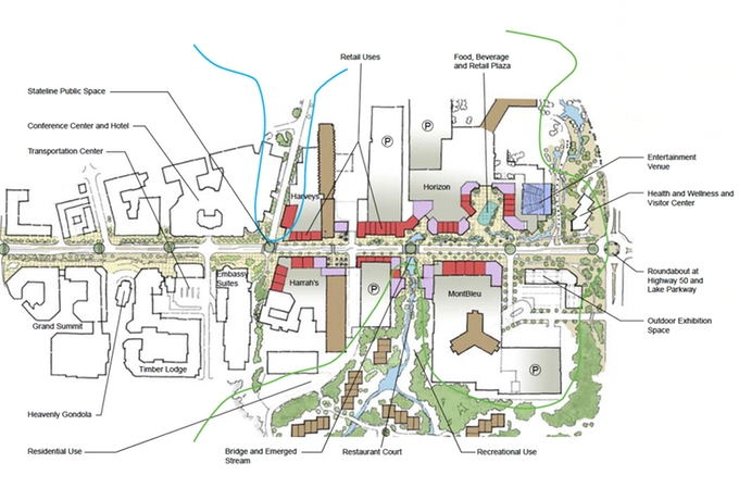 The event venue on this South sShore Vision Plan rendering, in blue on the right, is being studied. Rendering/Design Workshop