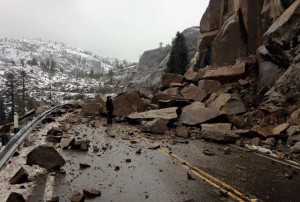 The storm brought rocks tumbling down onto Highway 40 in Truckee. Photo/Serene Lakes Property Owners Association