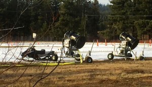 Just enough snow is being made at Stateline for a snowmobile oval and tiny sledding hill. Photo/LTN