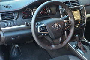 Specifications Price (base including transportation) SE $24,115 to over $30 large for a loaded V-6 Engines 2.5L, DOHC 16 valve inline four 178 hp @ 6,000 rpm  170 lbs.-ft. of torque @ 4,100 rpm  3.5L DOHC, 24 valve V-6 268 hp @ 6,200 rpm  248 lbs.-ft. of torque @ 4,700 rpm Transmissions Six speed automatic  Configuration Transverse front engine/front wheel drive Dimensions Wheelbase 109.3 inches 90.9 inches Width 71.7 inches Height 57.9 inches Track (f/r) 62.4/62.0 inches Ground clearance 6.1 inches Weight 3,480 pounds Tow capacity 1,000 pounds Passenger volume 102.7 cubic feet Trunk capacity 15.4 cubic feet  Fuel capacity 17.0  Steering lock to lock 2.85 turns Turning circle 36.7 feet Wheel sizes 7.5X18 inches alloy Tires 225/45X18 Co efficient of drag 0.28  Performance  0-60 mph 5.35 seconds 50-70 mph 2.67 seconds 50-70 mph uphill 3.53 seconds Top speed Do you think that any of the prior 8.5 or so million Camry buyers in the United States really care?  But without intervention electronic or otherwise even the four cylinder should top out at close to 130 mph (but not with me in the car). Fuel economy EPA rated at 21/31/25 mpg city/highway/combined. Expect to achieve 25 mpg in overall driving and 33 mpg plus on the highway at legal speeds. 