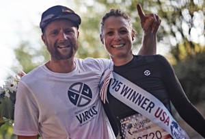 Daron and Shannon Rahlves at the end of the May 3 race. Photo/Balazs Gardi/Red Bull Content Pool