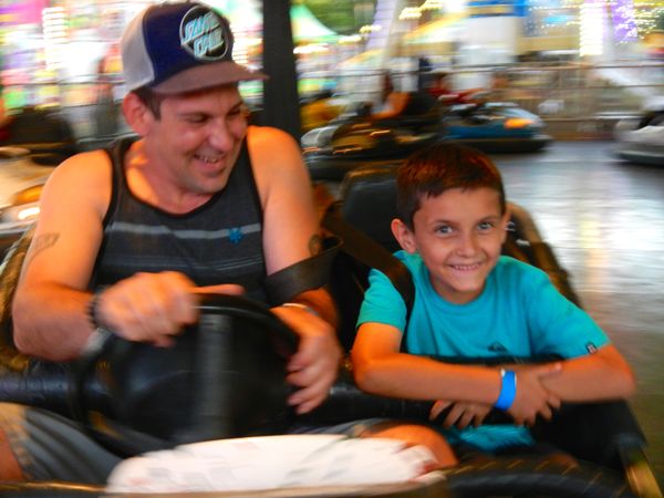 Father and son -- both Michael Burks -- on the bumper cars.