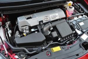 Specifications Price About $21,000 to $36,000 Engine and Motor Engine  1.8L Atkinson cycle 16 valve DOHC inline four cylinder 98 hp @ 5,200 rpm            105 lb-ft of torque @ 4,000 rpm Motor  80 hp permanent magnet synchronous  Power supply 27kWh (36 hp) nickel metal hydride battery Combined HP 134 hp Transmission CVT Configuration Transverse front engine/front wheel drive Dimensions Wheelbase 106.7 inches Length 176.4 inches Width 68.7 inches Height 58.7 inches Ground clearance 5.3 inches Track (f/r) 59.6/59.4 inches Turning circle 36.0 feet  Trunk capacity 21.6 cubic feet Fuel Capacity 11.9 gallons Curb Weight 3,072 pounds Wheels std/opt 15X6/17X7 inch alloys Tires std/opt 195/65X15/215/45X17 Coefficient of drag 0.25 Performance 0-60 mph 9.45 seconds 50-70 mph 6.00 50-70 mph uphill 11.01 seconds Top speed 112 mph (factory number and governor limited) Fuel economy EPA rated 51/48/50 mpg city/highway/combined. Expect 44 mpg overall and 50 plus mpg on the highway at legal speeds 