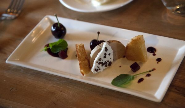 The foie gras comes with foie mousse stuffed cherries and warm brioche. Photo/Carolyn E. Wright/Copyright