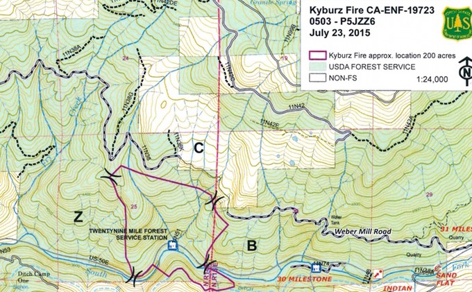 Hwy. 50 partially open through Kyburz Fire