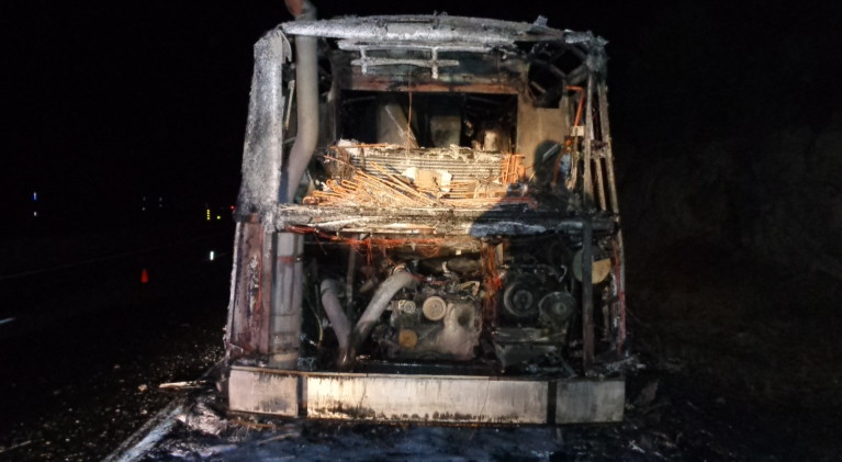 No injuries when bus catches fire on Hwy. 50