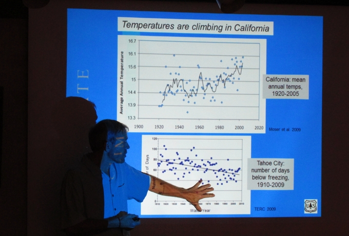 Hugh Safford, a USFS ecologist, talks about fire and the ecosystem of the Sierra Nevada on Aug. 4. Photo/Denise Haerr