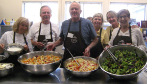 Lake Tahoe News spends a Monday helping at Bread & Broth; from left -- Susan Wood, Bill Kingman, Frank Conaboy, Carolyn Wright, Kathryn Reed, and Linda Fine Conaboy. Photo/Provided