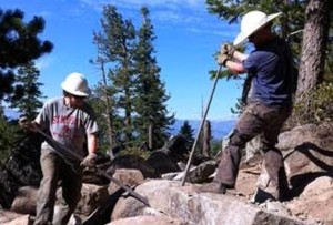 Crews work on a multi-use trail in Stateline. Photo/Provided