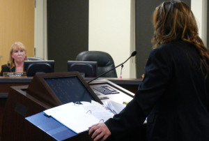 South Tahoe Councilmember JoAnn Conner listens has her attorney Jacqueline Mittelstadt makes a point Oct. 19. Photo/Kathryn Reed
