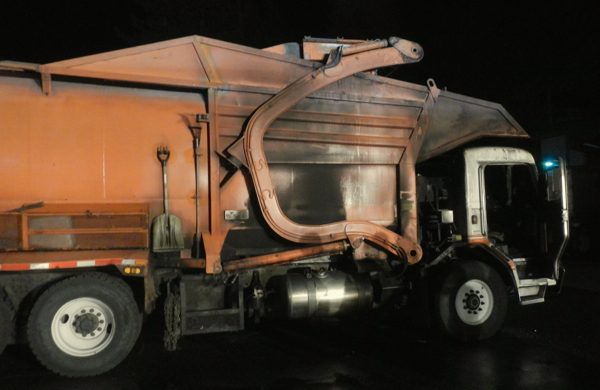 A garbage truck on Oc. 20 caught fire at the South Tahoe Refuse yard. Photo/Kathryn Reed