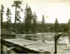 An early crossing of the Truckee River near Tahoe City in the 1800s. Photo/Lake Tahoe Historical Society