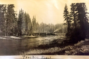 (#2) In 1925, the Lake Tahoe Railway and Transportation Company route from Truckee crossed the river approaching Tahoe City. Photo/Cherie Boulton collection