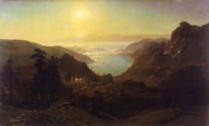 Albert Bierstadt, "Donner Lake from the Summit, 1873," Oil on canvas, 72⅛ x 120 3⁄16 inches, Collection of The New-York Historical Society, New York.