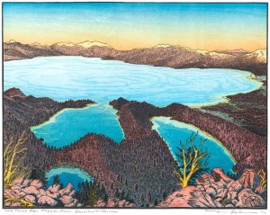  "Lake Tahoe from Maggie’s Peak, Desolation Wilderness," 2006, Woodcut print © Tom Killion