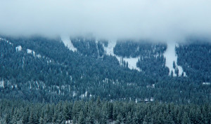 Northstar on Nov. 10 is shrouded in clouds, though its slopes are covered with snow. Photo/Kathryn Reed