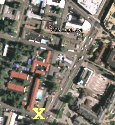 Laurel Avenue ran diagonally between Friday Avenue (yellow X) and Stateline Avenue, at about mid-Harveys. Photo/Google