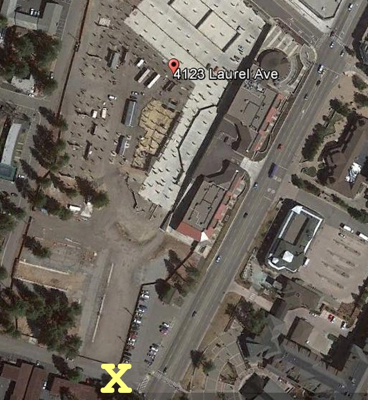 As viewed in April 2015, today the area where Laurel Avenue was above the yellow X now is. Photo/Google
