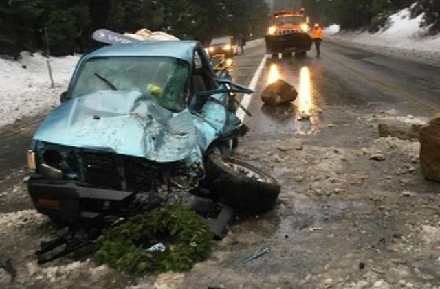 Man survives boulder destroying car on Hwy. 50