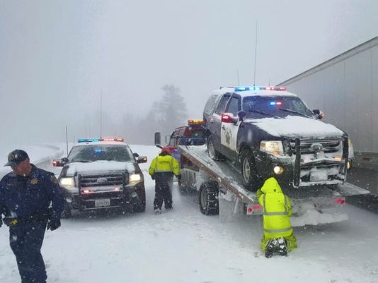 CHP truck totaled during storm in Truckee