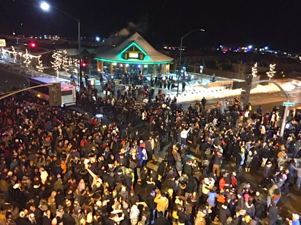 New Year's Eve rvelers take over Highway 50 near the state line. Photos/Kathryn Reed