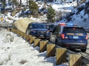 This boulder fell on Highway 50 on the Nevada side of the South Shore on Feb. 20. Photo/Bill Kingman
