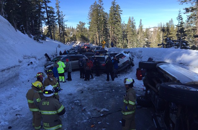 1 injury in 16-car pileup on Hwy. 88
