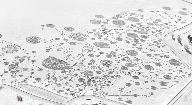 Artist creates snow drawings in the Sierra
